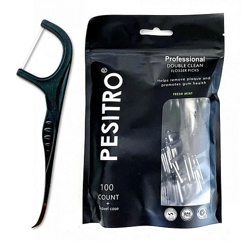 Межзубная нить с держателем  Pesitro Double Clean Floss, 100 шт - изображение 1
