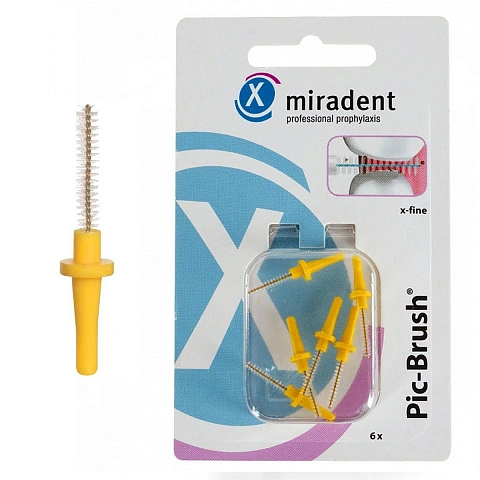 Сменные ёршики Miradent Pic Brush Желтые (0,6 мм), 6 шт - изображение 1