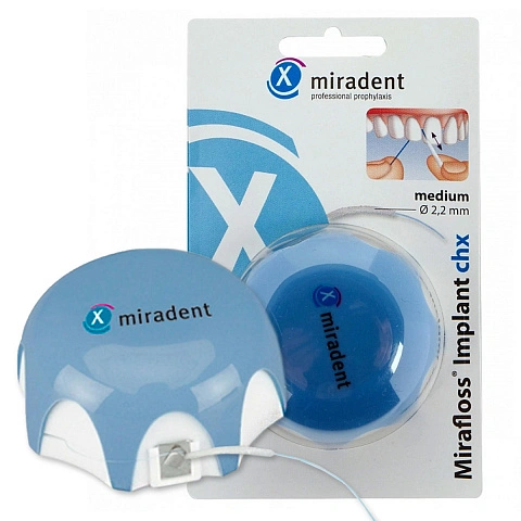 Флосс miradent Mirafloss Implant chx 2,2 мм, хлоргексидин 0,2%, для имплантов/брекетов - изображение 1