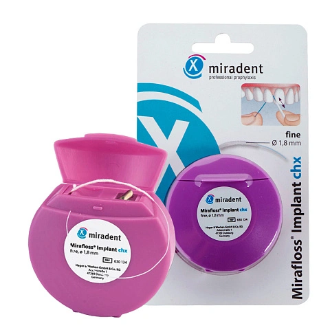 Флосс miradent Mirafloss Implant chx 1,8 мм, хлоргексидин 0,2%, для имплантов/брекетов - изображение 1