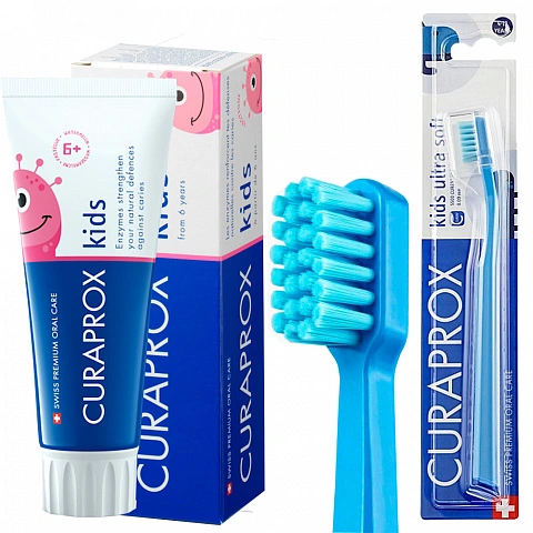 Набор Curaprox: Зубная паста Kids 1450 ppm со вкусом арбуза + Зубная щетка 5500 Kids ultrasoft - изображение 1