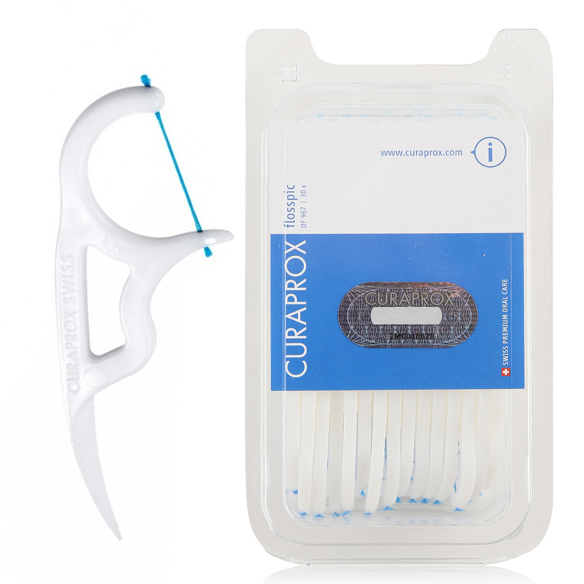 Зубная нить Curaprox DF 967 с пластиковым держателем Flosspic curaprox набор зубная нить с держателем 30 штук 2 штуки curaprox зубные нити