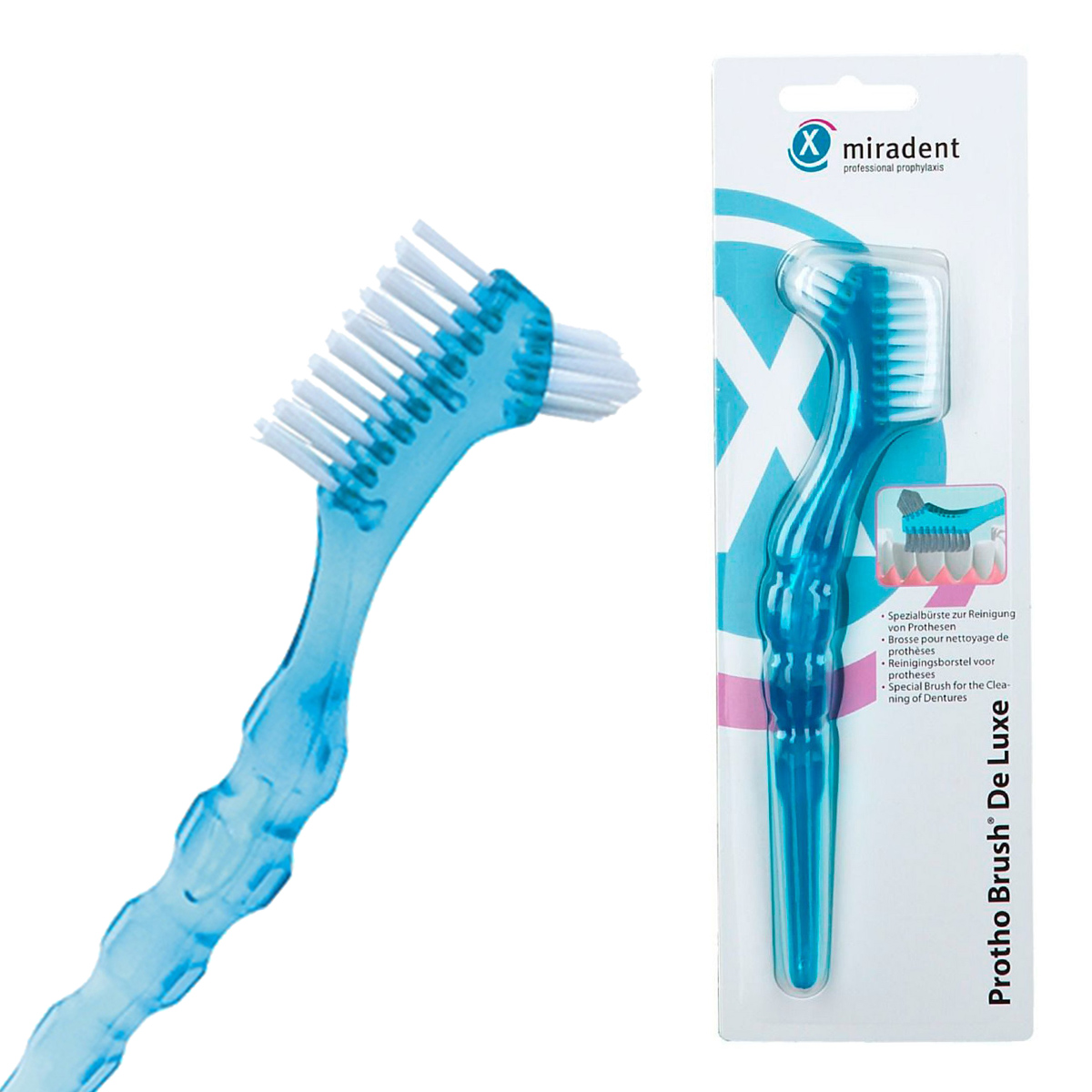 Зубная щетка miradent щетка для протезов miradent protho brush de luxe голубая