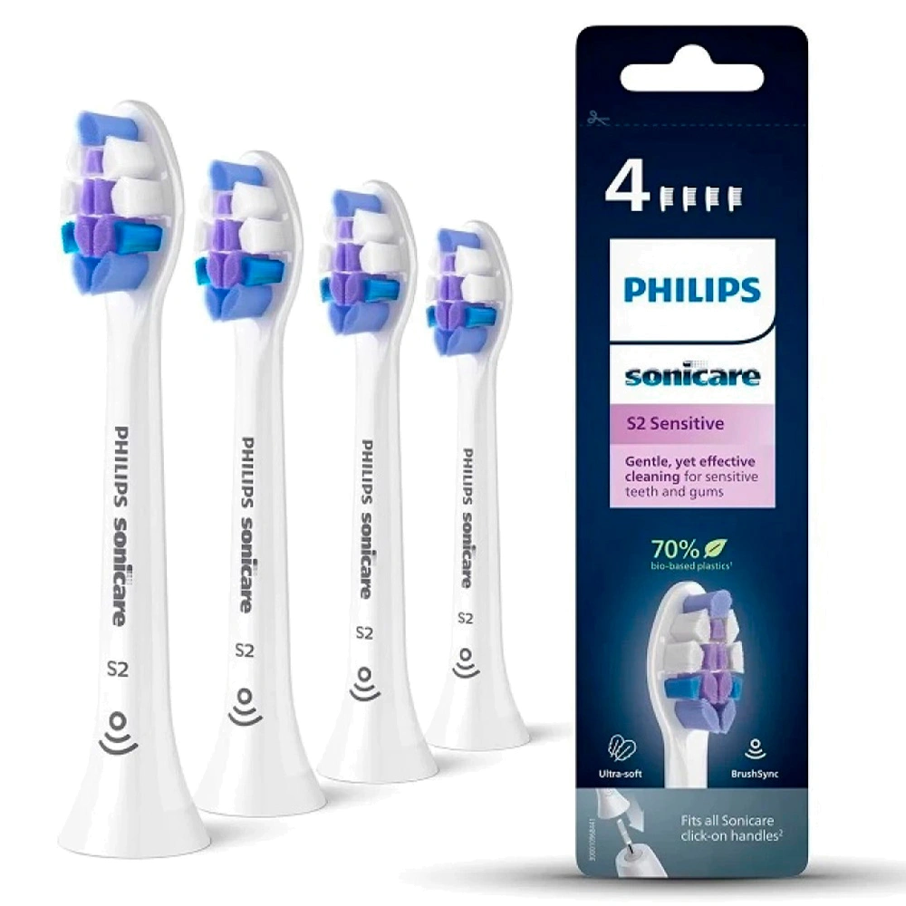 Комплект насадок Philips HX6052/10 S2 Sensitive 4 шт насадки philips sonicare sensitive hx6052 для бережного очищения чувствительных зубов 2 шт
