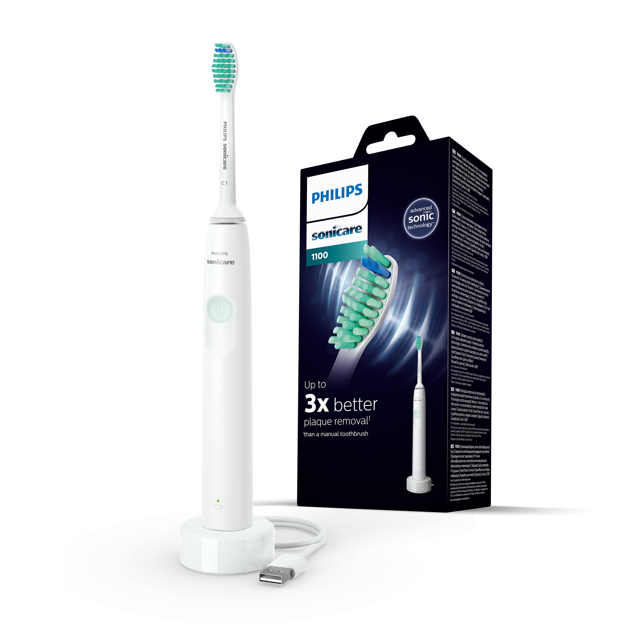 Электрическая зубная щетка Philips Sonicare 1100 Series насадки philips sonicare sensitive hx6052 для бережного очищения чувствительных зубов 2 шт