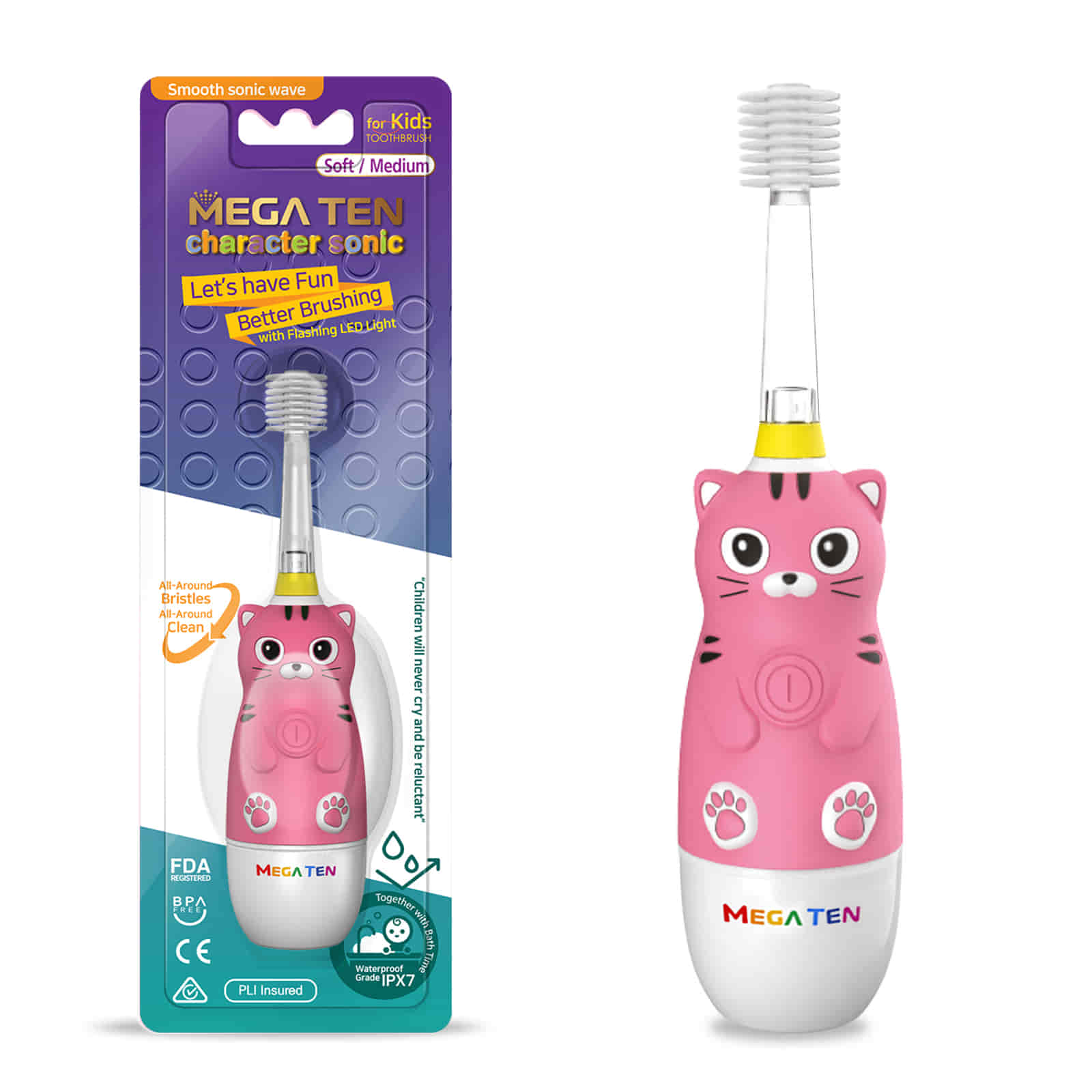 Электрическая зубная щетка MEGA TEN Kids Sonic Котенок фото