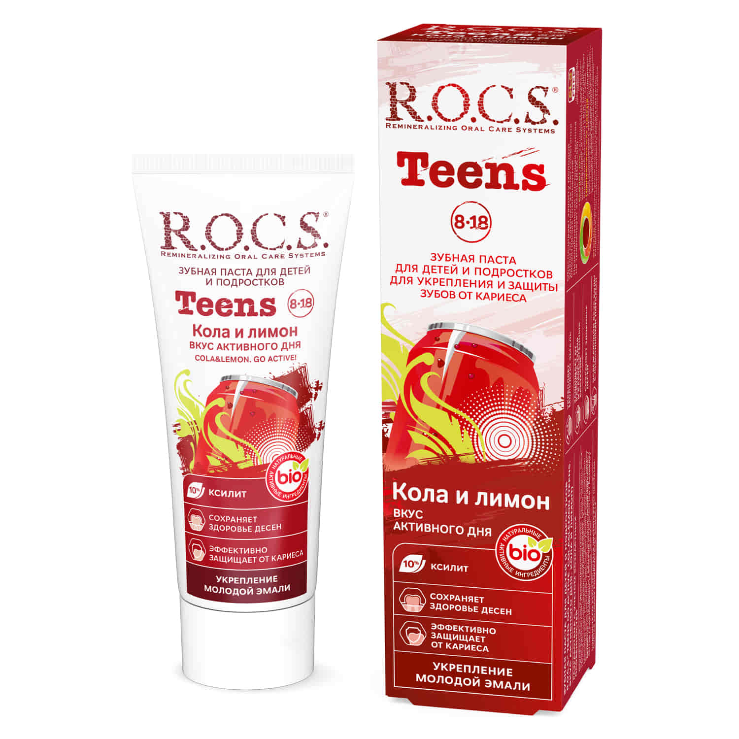 Зубная паста ROCS паста зубная для подростков от 8 до 18 лет r o c s рокс teens кола и лимон 74г