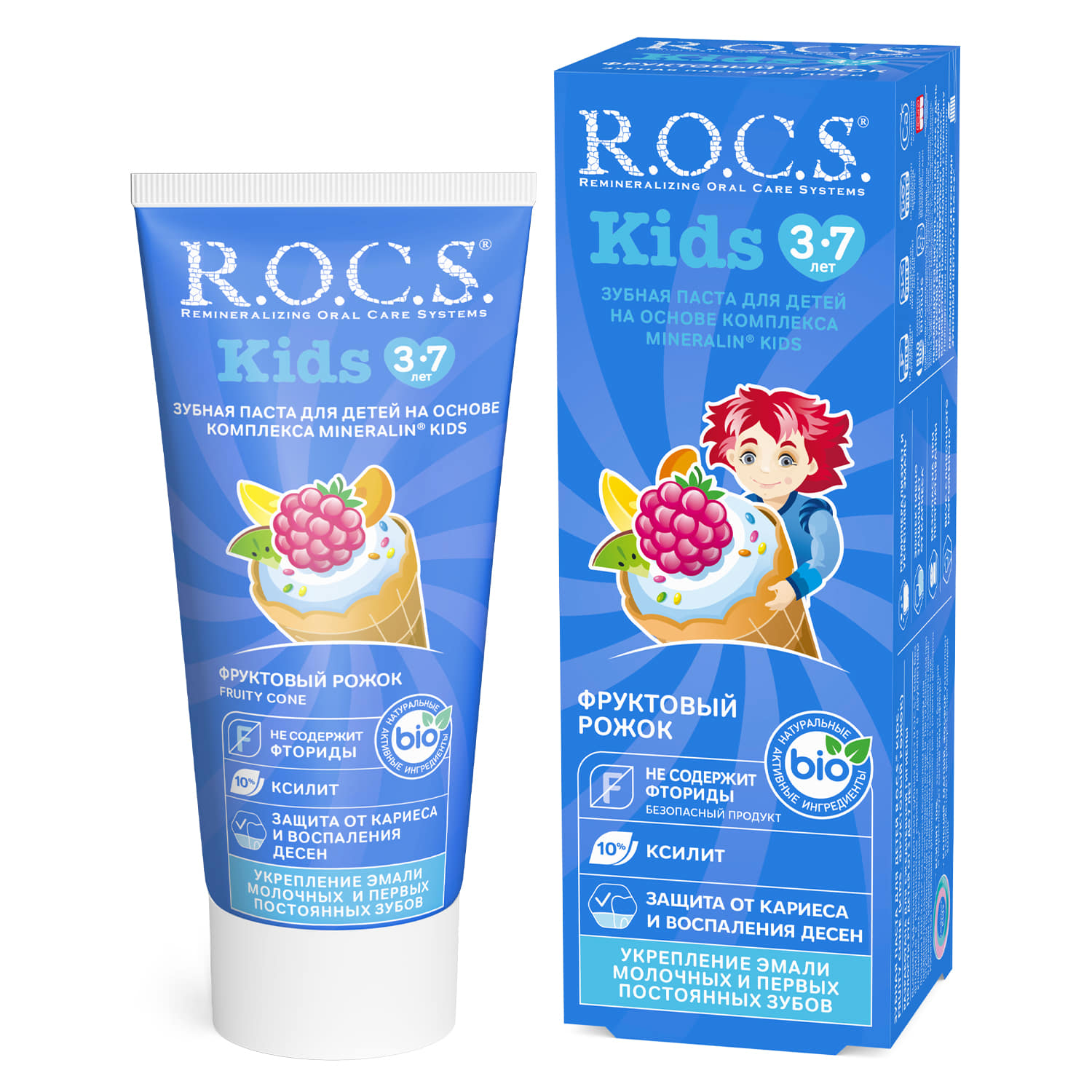 Зубная паста ROCS з паста рокс детская 3 7лет фруктовый рожок 45г