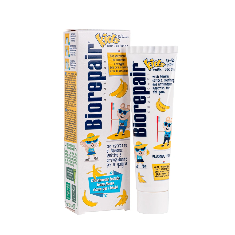 Зубная паста Biorepair Kids со вкусом банана (от 0 до 6 лет) зубная паста biorepair junior со вкусом мяты от 6 до 12 лет