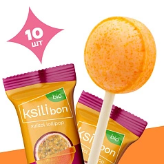 Леденец на палочке Ksilibon Bio Lollipop Маракуйя, 10 шт