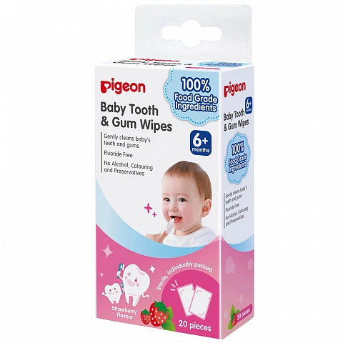 Салфетки для полости рта PIGEON Baby Tooth&Gum Wipes Клубника (от 6 мес), 20 шт. - изображение 1