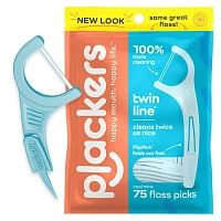 Зубная нить с держателем Plackers Twin-Line, 75 шт