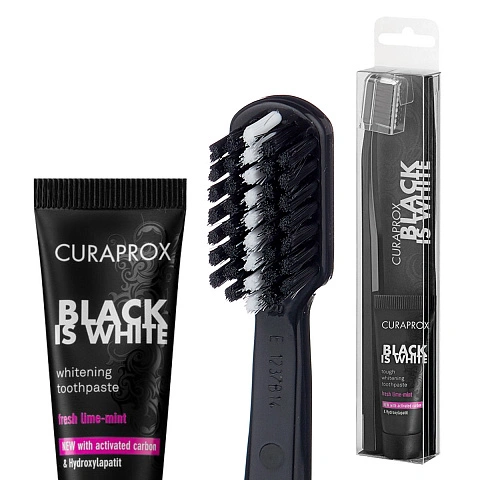 Набор Сuraprox Black is White (Зубная щётка + паста 10 мл) - изображение 1