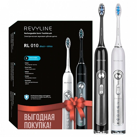 Набор зубных щеток Revyline RL 010 White + RL 010 Black - изображение 1