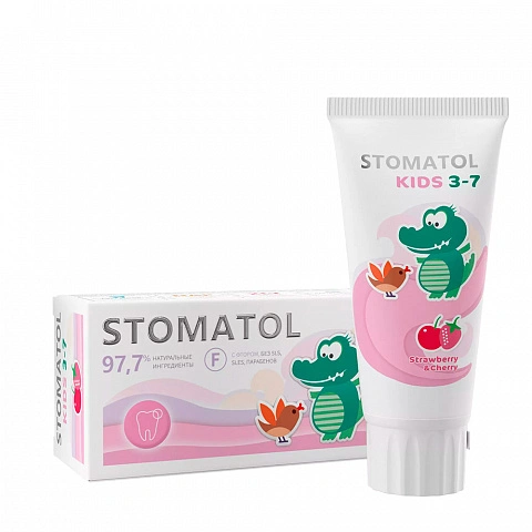 Зубная паста Stomatol Strawberry-cherry (3-7 лет), 50г - изображение 1