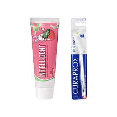 Набор из детской зубной пасты Intelligent Natural Enzymes Children + Монопучковая щетка CURAPROX 1006