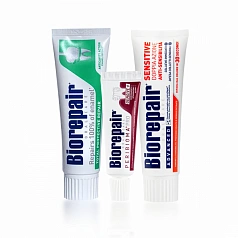 Набор из 2 паст Biorepair Sensitive Double Action, 75 мл + Total Protection, 75 мл + миниатюра Peribioma