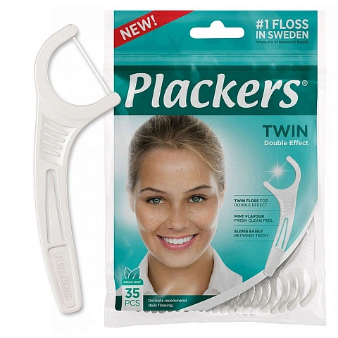 Межзубная нить с пластиковым держателем Plackers Twin (33 шт.) - изображение 1
