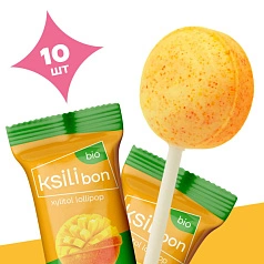 Леденец на палочке Ksilibon Bio Lollipop Манго, 10 шт