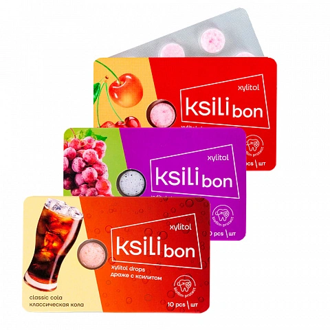 Набор драже Ksilibon Drops из 3 вкусов (Виноград, Кола, Черешня-Вишня) - изображение 1