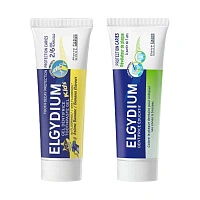 Набор из 2 зубных паст Elgydium Plaque-disclosing для взрослых и детей от 7 лет + Elgydium Kids Banana от 2 до 6 лет