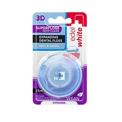 Вощеная нить Edel+white Expanding Superfloss расширяющаяся со вкусом мяты, 25м