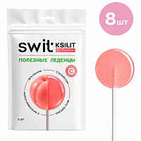 Леденец на палочке Swit Ksilit by Revyline Персик с витамином С, 8 шт