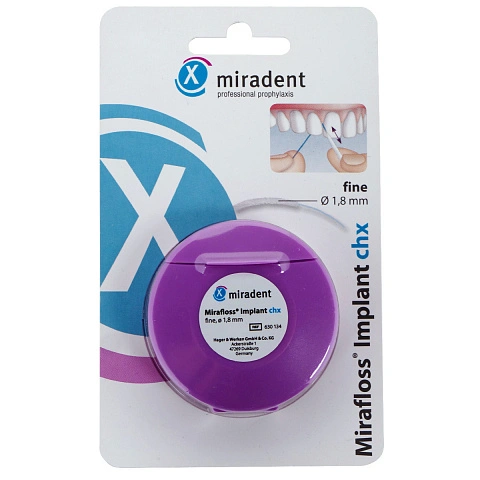 Флосс miradent Mirafloss Implant chx 1,8 мм, хлоргексидин 0,2%, для имплантов/брекетов - изображение 1