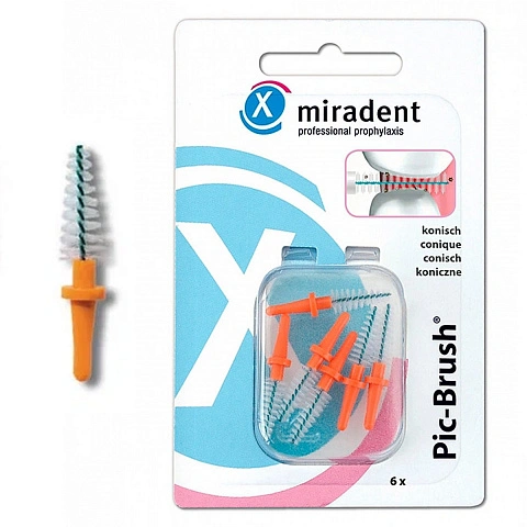 Сменные ёршики Miradent Pic-Brush Оранжевые (0,8 мм), 6 шт - изображение 1