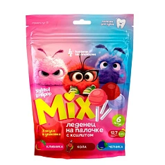 Леденец на палочке Xylitol Lollipop MIX клубника/черника/кола, 6 шт