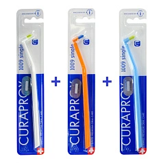 Набор из 3 щёток Curaprox 1009 Single Белая/ Оранжевая/ Голубая