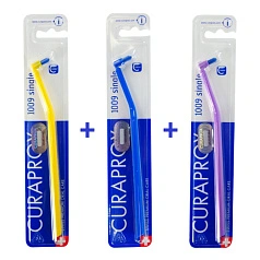 Набор из 3 щёток Curaprox 1009 Single Желтая/ Синяя/ Сиреневая