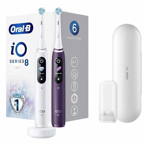 Набор из двух электрических зубных щеток Oral-B iO 8 Duo Violet Ametrine, White Alabaster - изображение 1