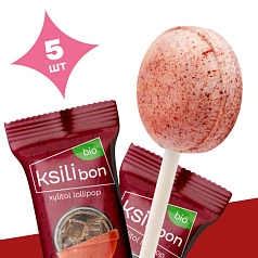 Леденец на палочке Ksilibon Bio Lollipop Черри-кола, 5 шт