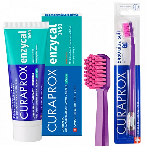 Набор Curaprox: Зубная паста Enzycal 1450ppm + Зубная щетка 5460 Ultra Soft - изображение 1