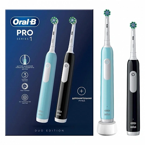 Набор из двух электрических зубных щеток Oral-B Pro Series 1, черная и бирюзовая - изображение 1