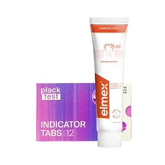 Набор из пасты Elmex Защита от кариеса + Таблетки Plack Test Indicator Tabs 12 шт.