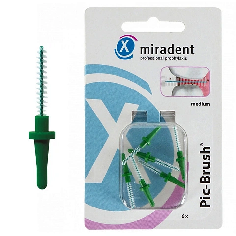 Сменные ёршики Miradent Pic-Brush Зеленые (0,8 мм), 6 шт - изображение 1