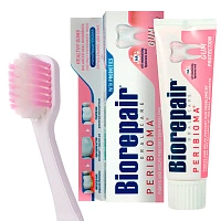 Набор Зубная паста Biorepair Peribioma Gum Protection для защиты десен, 75мл + Зубная щетка Biorepair CURVE Protezione Gengive Super Soft